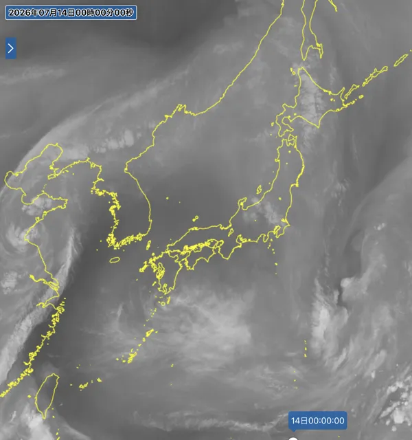 2026年7月13日24時の日本周辺の衛星水蒸気画像
