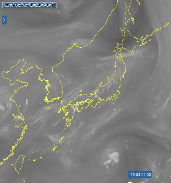 2026年7月17日3時の日本周辺の衛星水蒸気画像