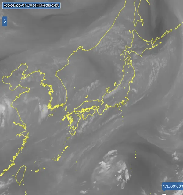 2026年7月17日9時の日本周辺の衛星水蒸気画像