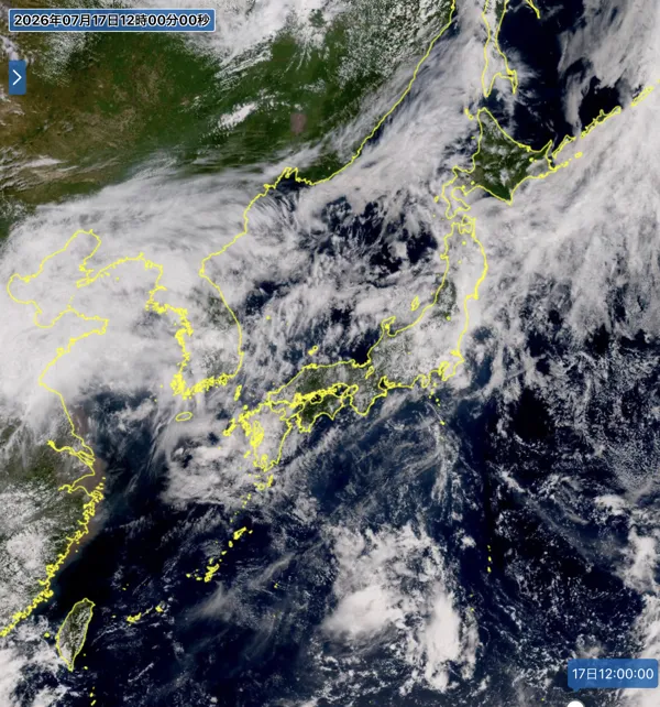 2026年7月17日12時の日本周辺の衛星可視画像