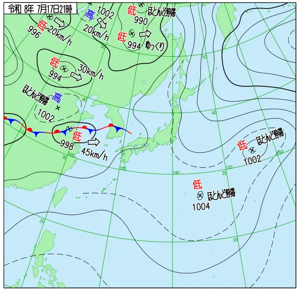 2026年7月17日21時の速報天気図