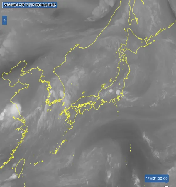 2026年7月17日21時の日本周辺の衛星水蒸気画像