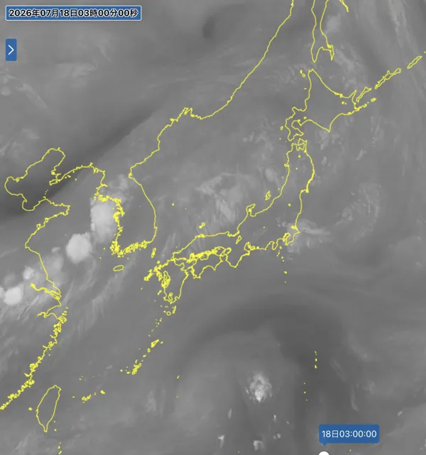 2026年7月18日3時の日本周辺の衛星水蒸気画像