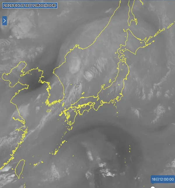 2026年7月18日12時の日本周辺の衛星水蒸気画像