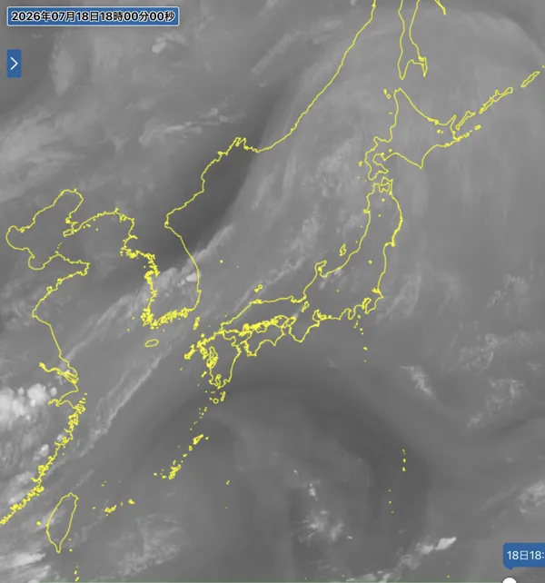 2026年7月18日18時の日本周辺の衛星水蒸気画像