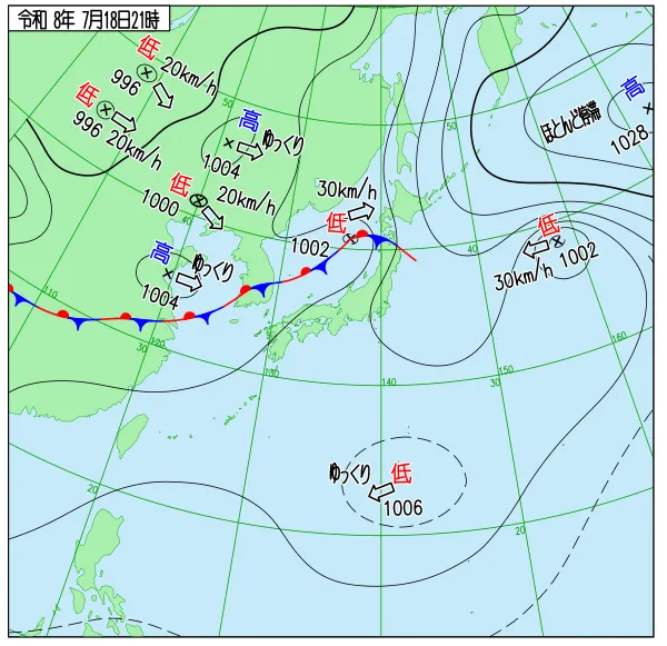 2026年7月18日21時の速報天気図