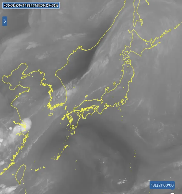 2026年7月18日21時の日本周辺の衛星水蒸気画像