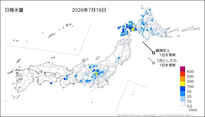 日本のアメダス日降水量の図