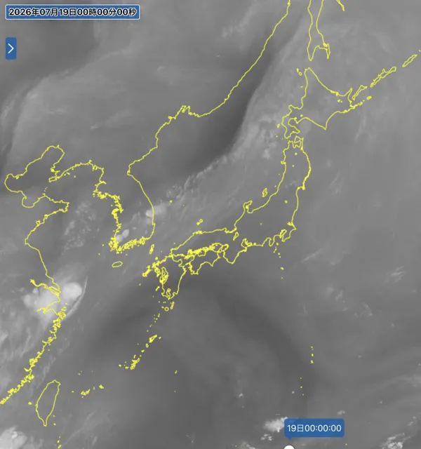 2026年7月18日24時の日本周辺の衛星水蒸気画像