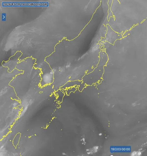 2026年7月19日3時の日本周辺の衛星水蒸気画像