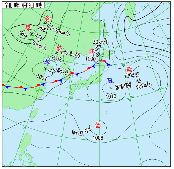 2026年7月19日9時の速報天気図