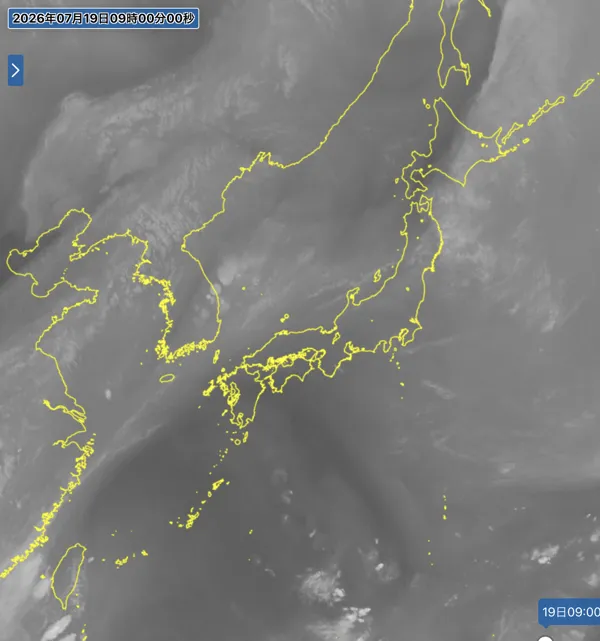 2026年7月19日9時の日本周辺の衛星水蒸気画像