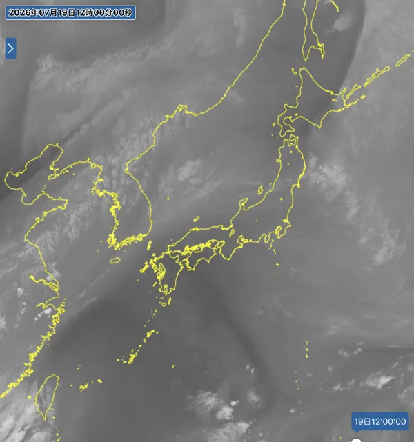 2026年7月19日12時の日本周辺の衛星水蒸気画像