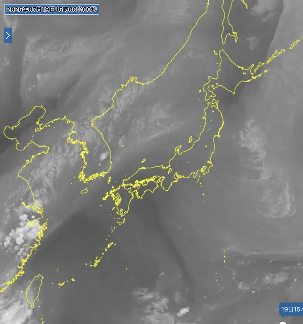 2026年7月19日15時の日本周辺の衛星水蒸気画像