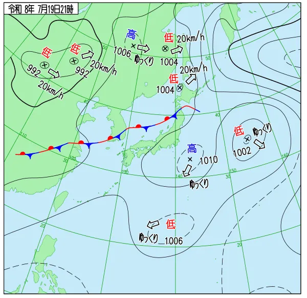 2026年7月19日21時の速報天気図