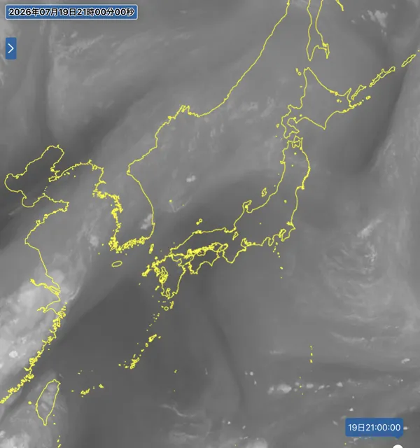 2026年7月19日21時の日本周辺の衛星水蒸気画像