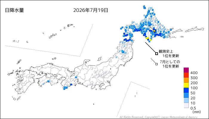 日本のアメダス日降水量の図