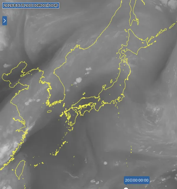 2026年7月19日24時の日本周辺の衛星水蒸気画像