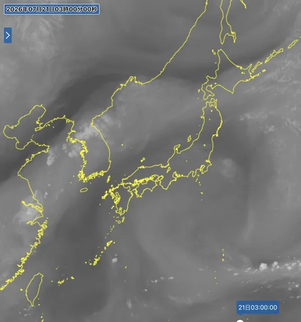 2026年7月21日3時の日本周辺の衛星水蒸気画像