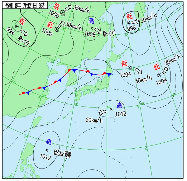2026年7月21日9時の速報天気図