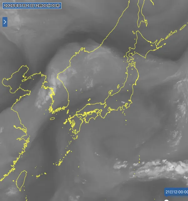 2026年7月21日12時の日本周辺の衛星水蒸気画像