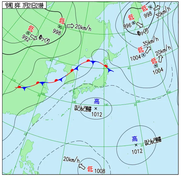 2026年7月21日21時の速報天気図