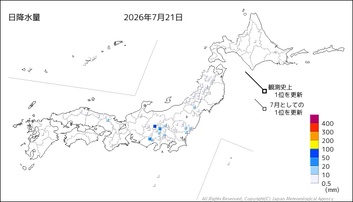 日本のアメダス日降水量の図