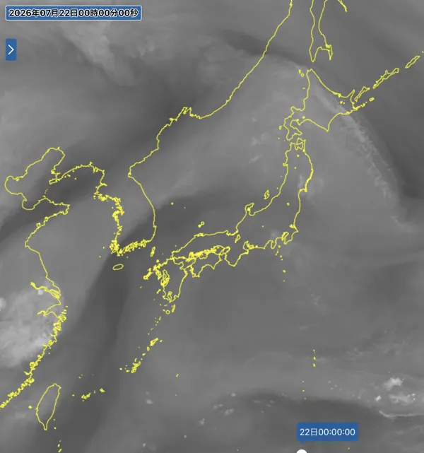 2026年7月21日24時の日本周辺の衛星水蒸気画像