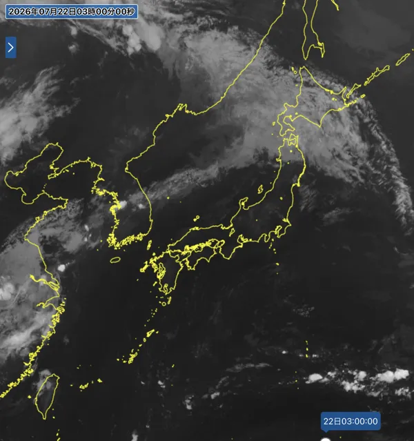 2026年7月22日3時の日本周辺の衛星赤外画像