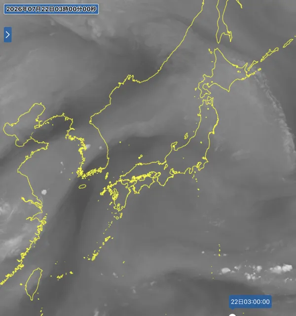 2026年7月22日3時の日本周辺の衛星水蒸気画像