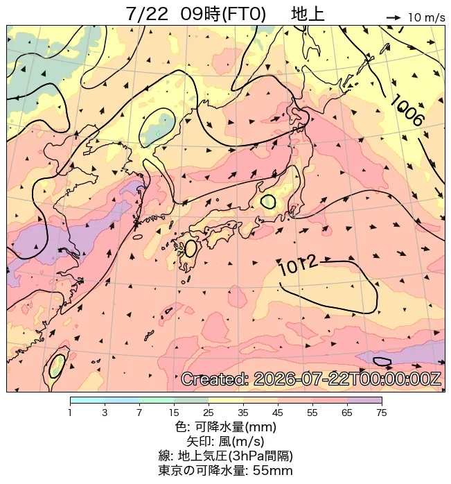2026年7月22日の日本周辺の地上天気図（9時）