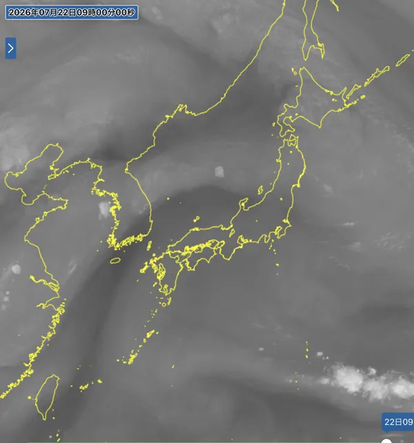 2026年7月22日9時の日本周辺の衛星水蒸気画像