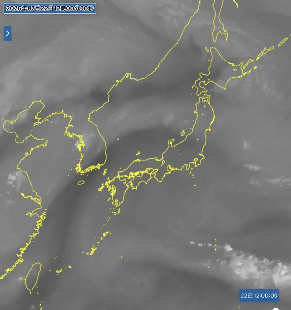 2026年7月22日12時の日本周辺の衛星水蒸気画像