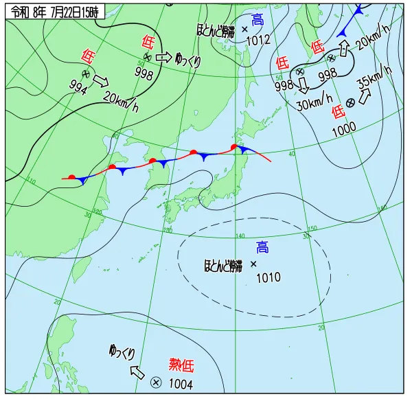2026年7月22日15時の速報天気図