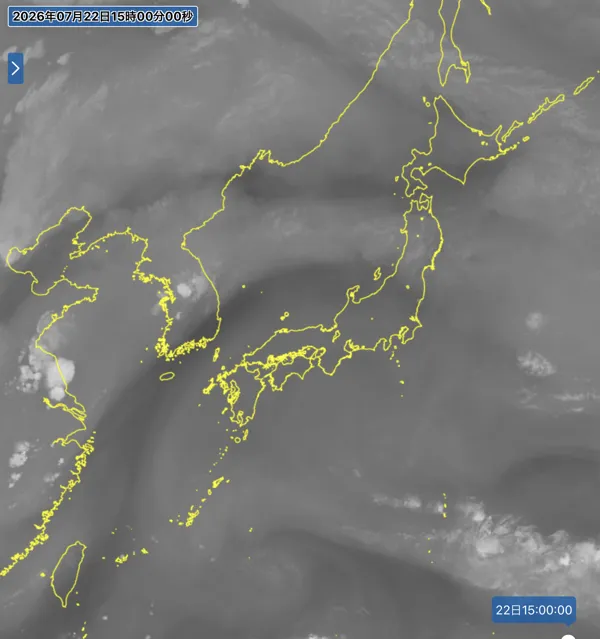 2026年7月22日15時の日本周辺の衛星水蒸気画像