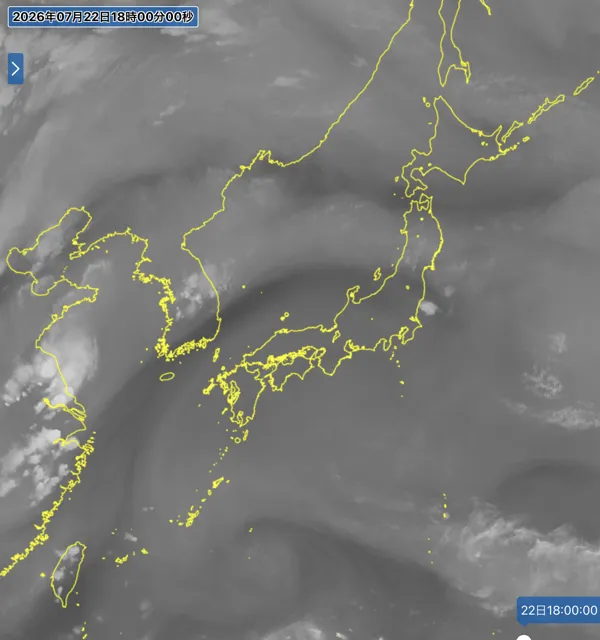 2026年7月22日18時の日本周辺の衛星水蒸気画像
