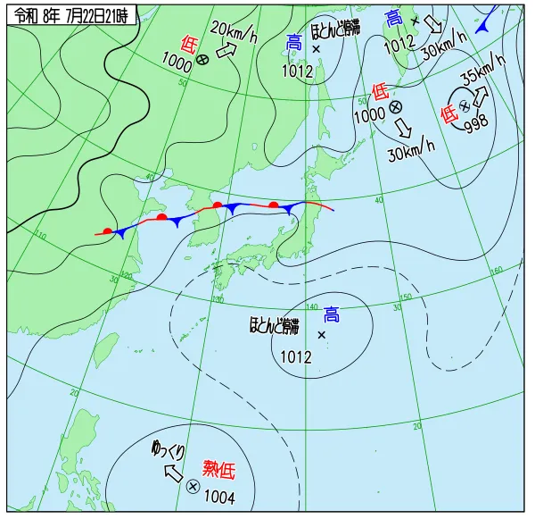 2026年7月22日21時の速報天気図