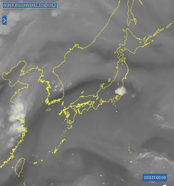 2026年7月22日21時の日本周辺の衛星水蒸気画像