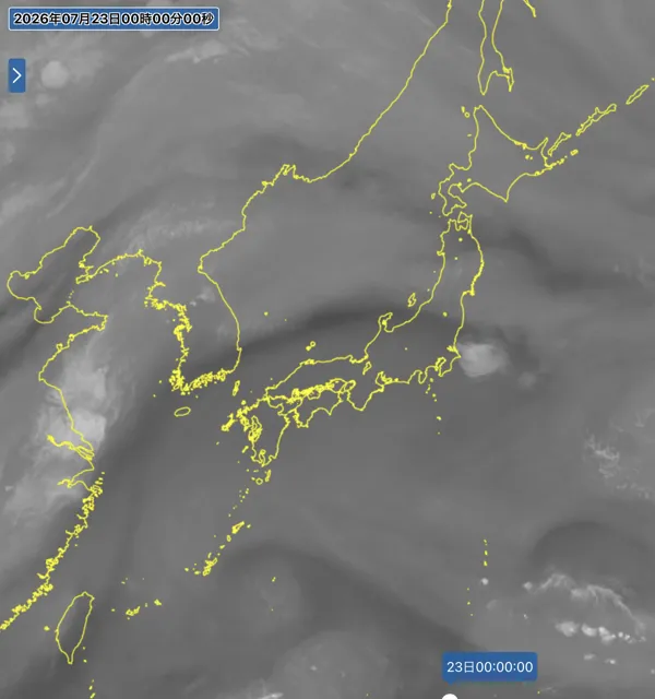 2026年7月22日24時の日本周辺の衛星水蒸気画像