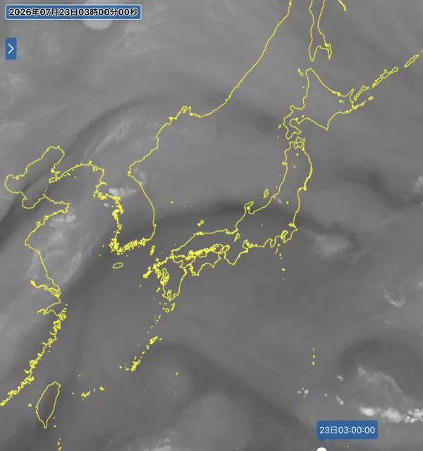 2026年7月23日3時の日本周辺の衛星水蒸気画像