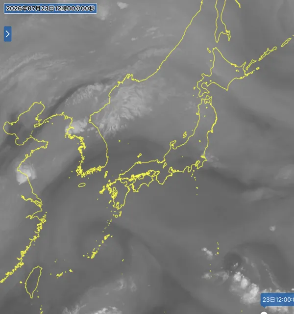 2026年7月23日12時の日本周辺の衛星水蒸気画像