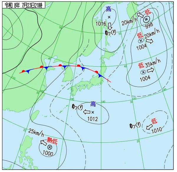 2026年7月23日21時の速報天気図