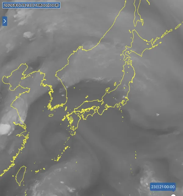 2026年7月23日21時の日本周辺の衛星水蒸気画像