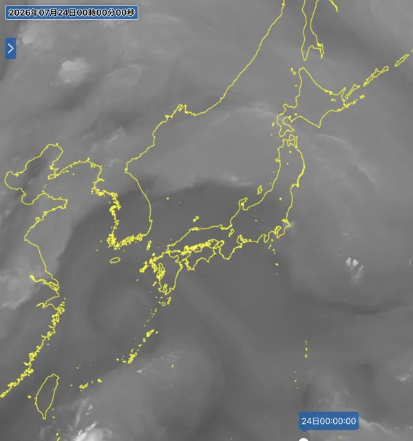 2026年7月23日24時の日本周辺の衛星水蒸気画像