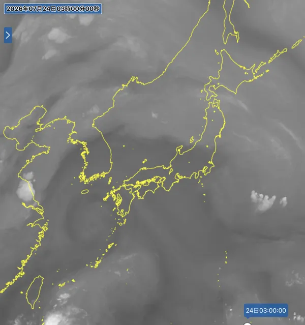 2026年7月24日3時の日本周辺の衛星水蒸気画像