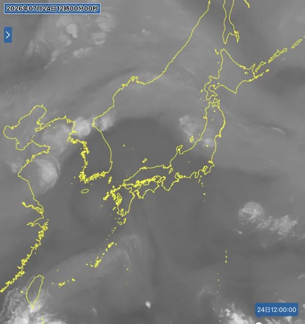 2026年7月24日12時の日本周辺の衛星水蒸気画像