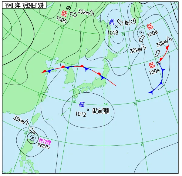 2026年7月24日15時の速報天気図