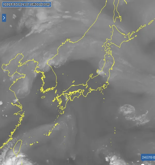 2026年7月24日15時の日本周辺の衛星水蒸気画像