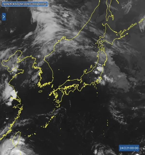 2026年7月24日21時の日本周辺の衛星赤外画像