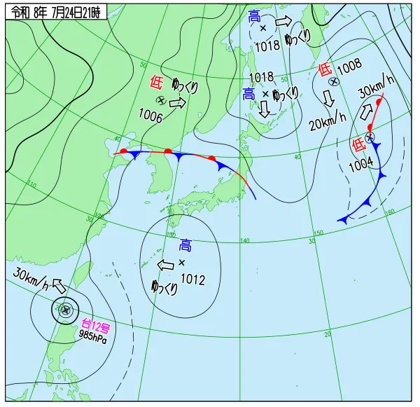 2026年7月24日21時の速報天気図